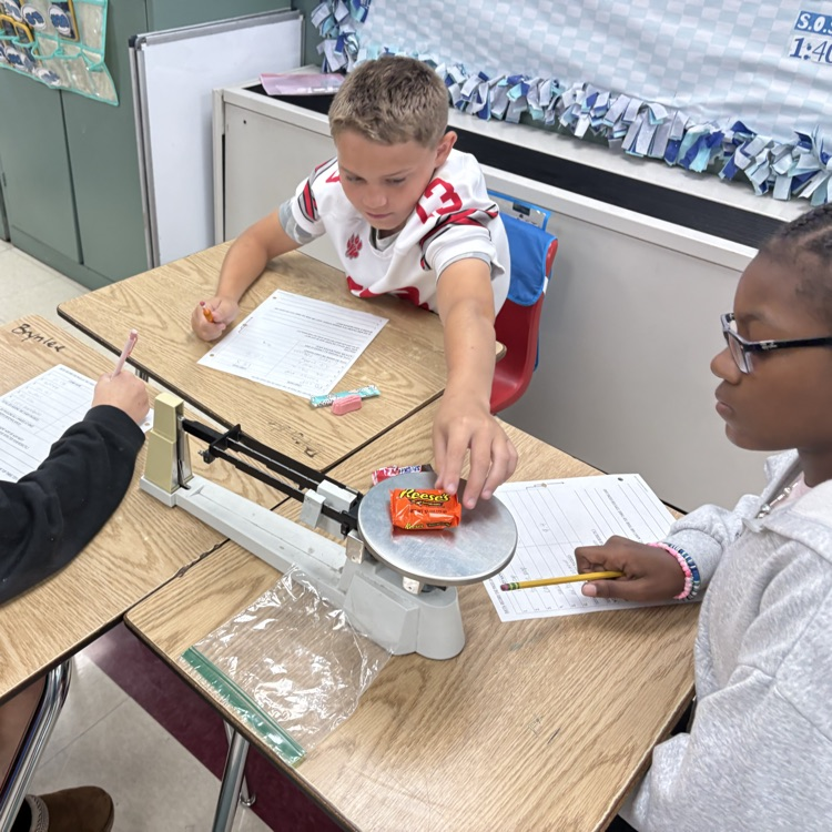 7th graders practiced using and reading a triple beam balance today while measuring the mass of different candies.