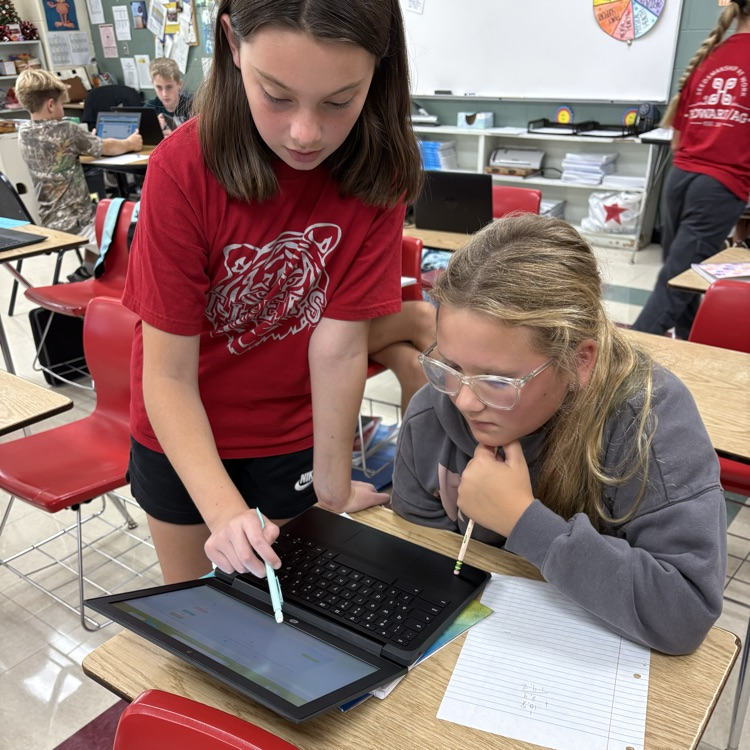 Sixth grade students in Mrs. Carnahans class working together to review decimal operations.