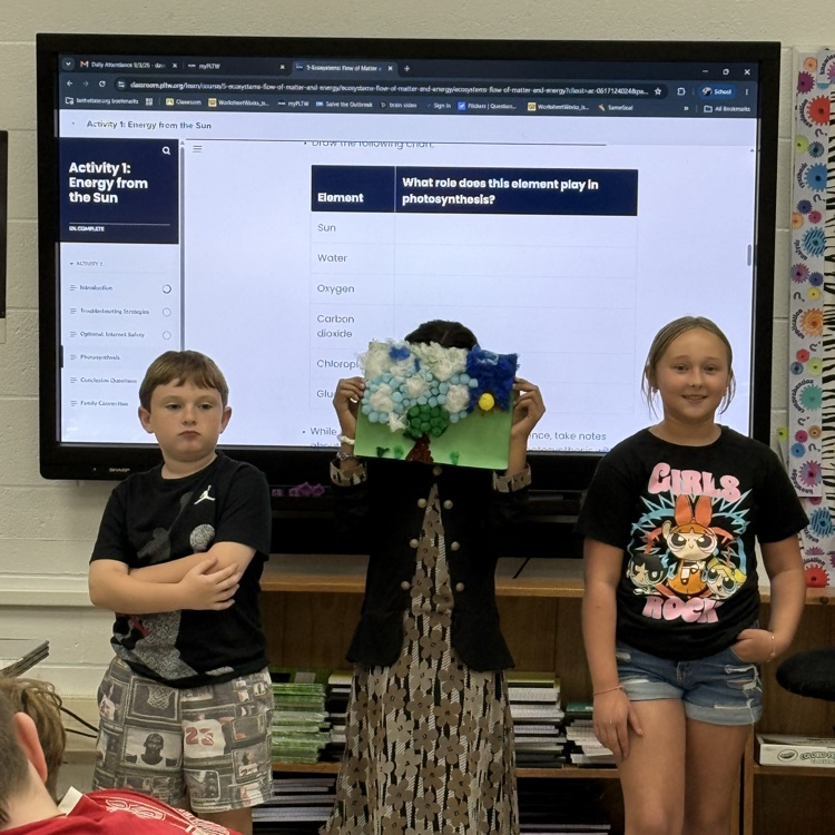 5th grade PLTW photosynthesis models Students were learning about the process of photosynthesis and created models to illustrate the roles of the elements involved. 