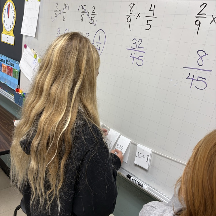 Students were solving algebraic equations and placing the final answer on the number line in the spot it should be on and why.