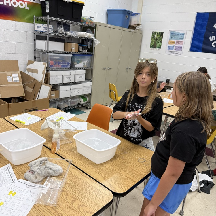Our 5th graders had a blast exploring which soap and water temperature worked best to wash off the glitter bug lotion—the kind that glows under UV light! 