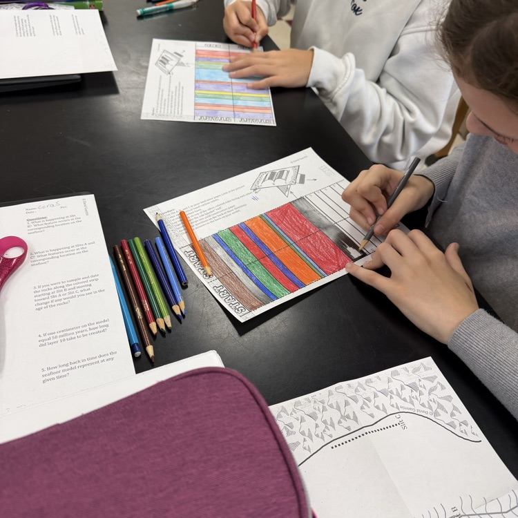 Students in 8th grade Science are working hard on their Seafloor Spreading models. 
