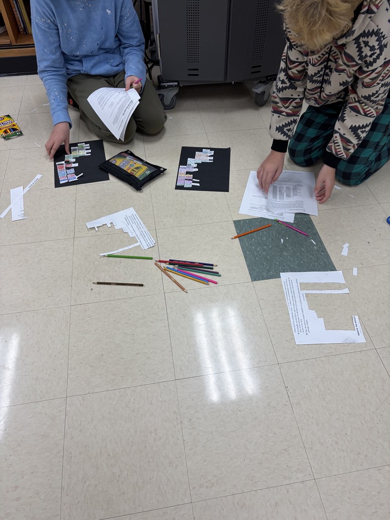 8th grade coloring rock outcrops to assemble a Geologic Column and answer questions.