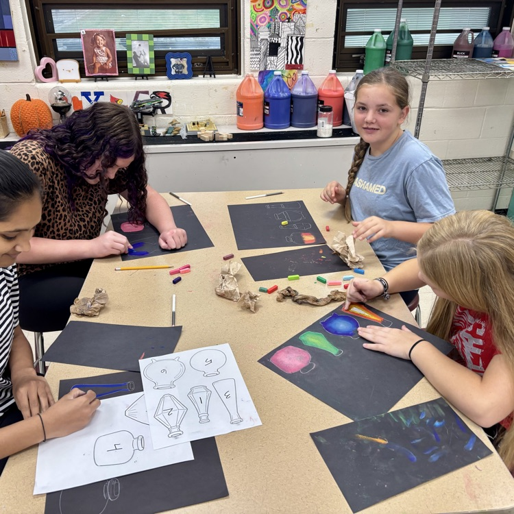 7th grade Art students are working on their Magic Potions chalk drawings.