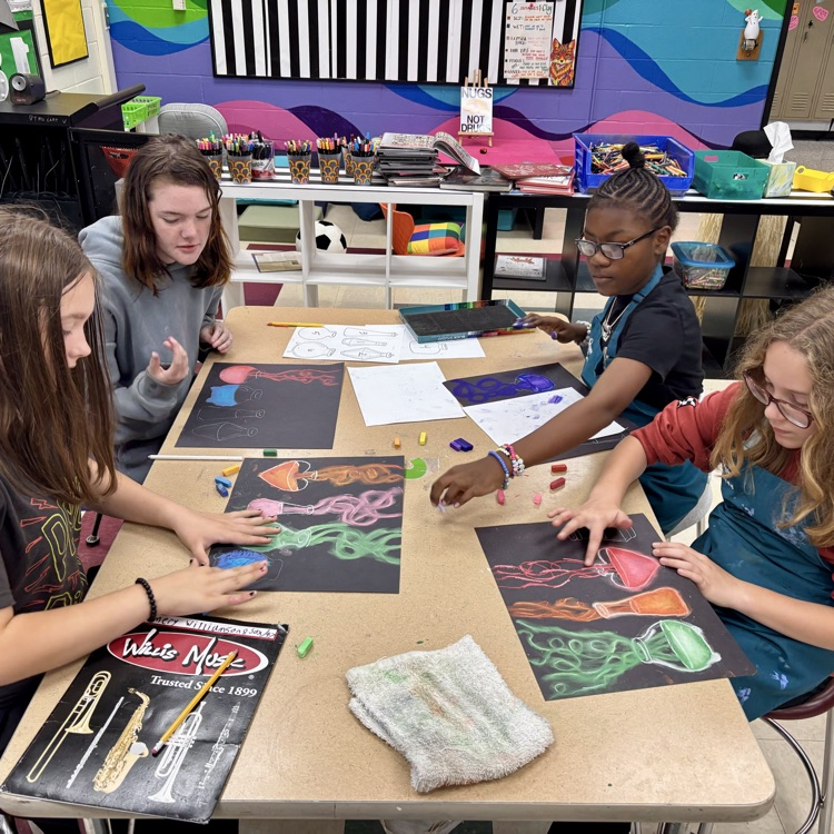 7th grade Art students are working on their Magic Potions chalk drawings.