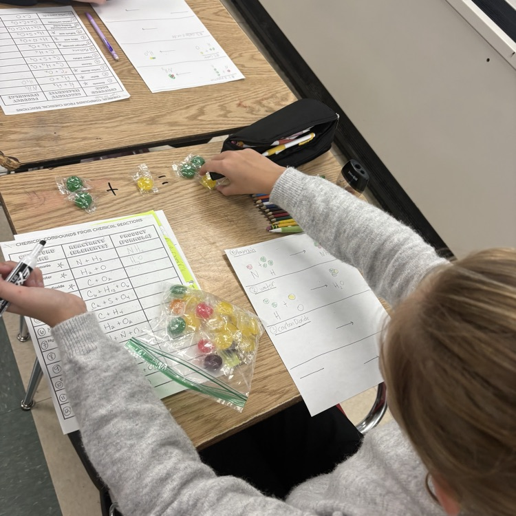 7th graders explored chemical reactions by drawing reactants and products, then modeling how atoms rearrange to form new substances using candy! 🍬🧪