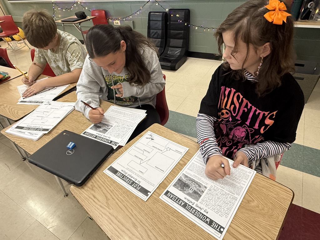 Mrs. Parlier’s 6th grade classes working together reading and plotting Greek myths.