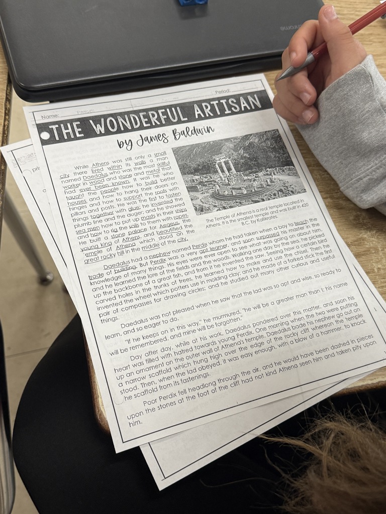 Mrs. Parlier’s 6th grade classes working together reading and plotting Greek myths.