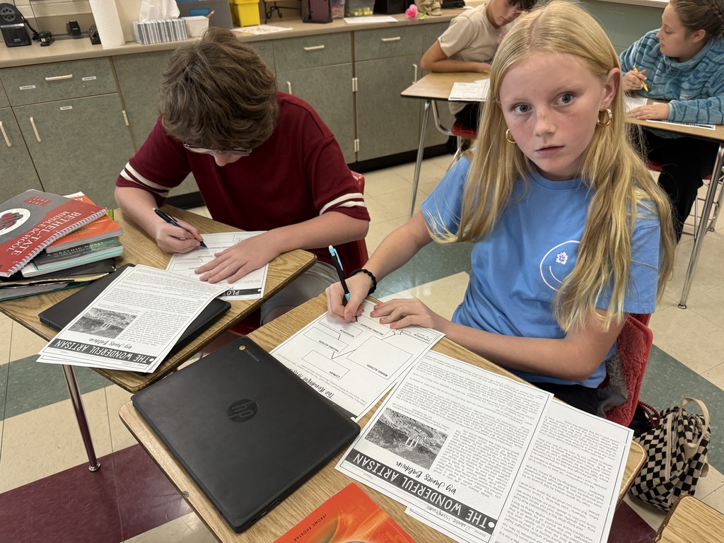 Mrs. Parlier’s 6th grade classes working together reading and plotting Greek myths.