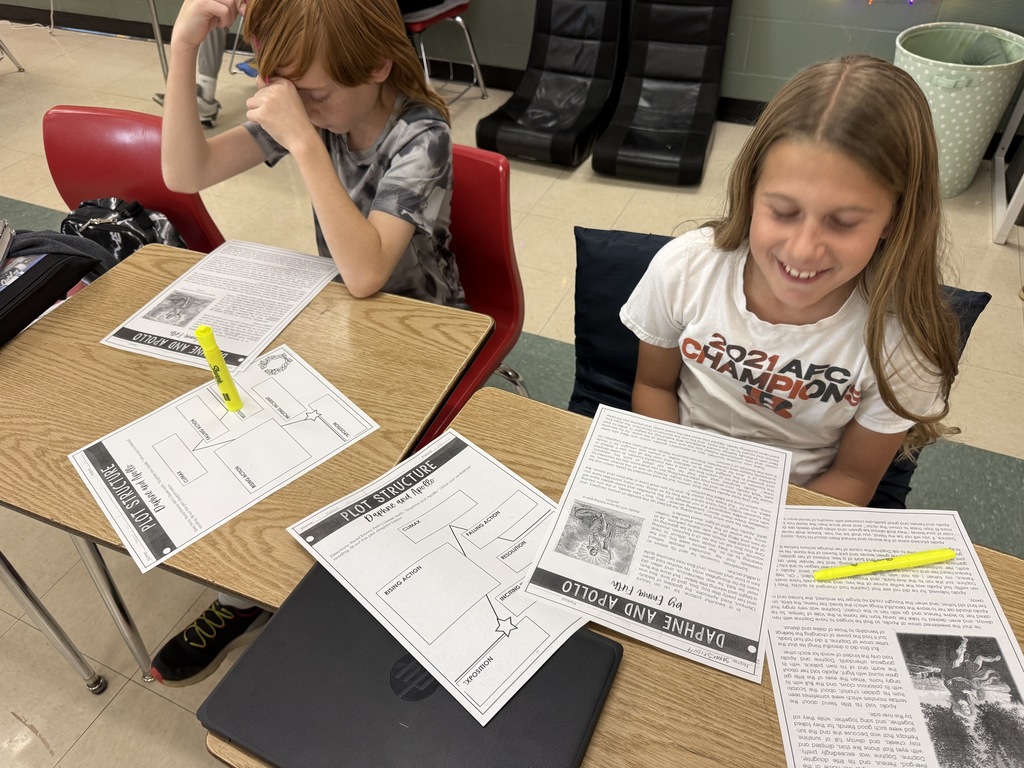 Mrs. Parlier’s 6th grade classes working together reading and plotting Greek myths.
