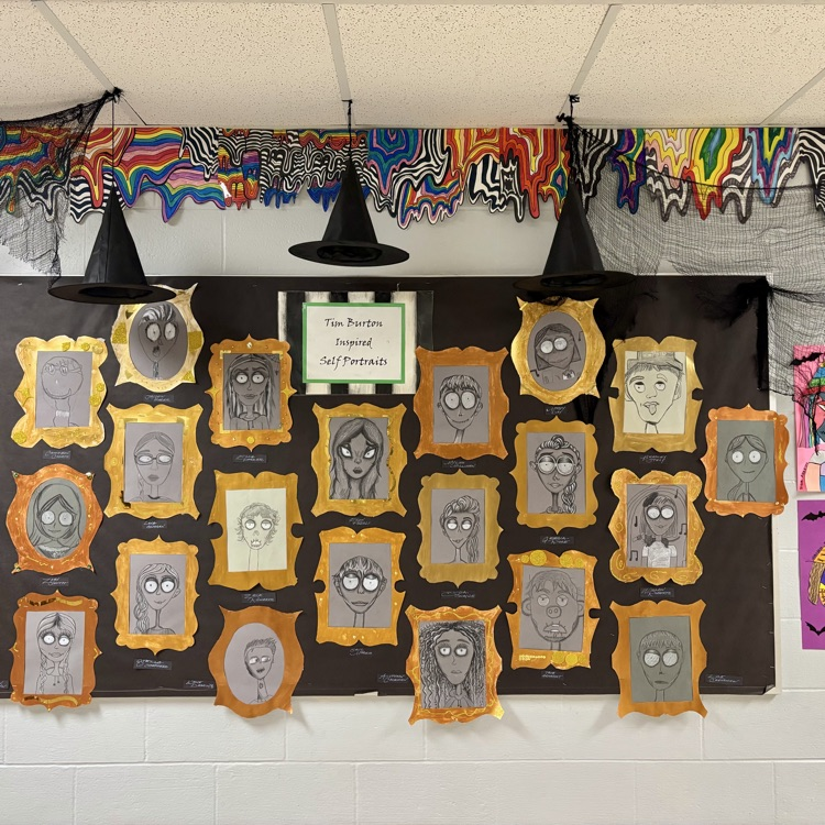 One of my favorite projects of the  year-6th Grade Self Portrait’s inspired by Tim Burton!