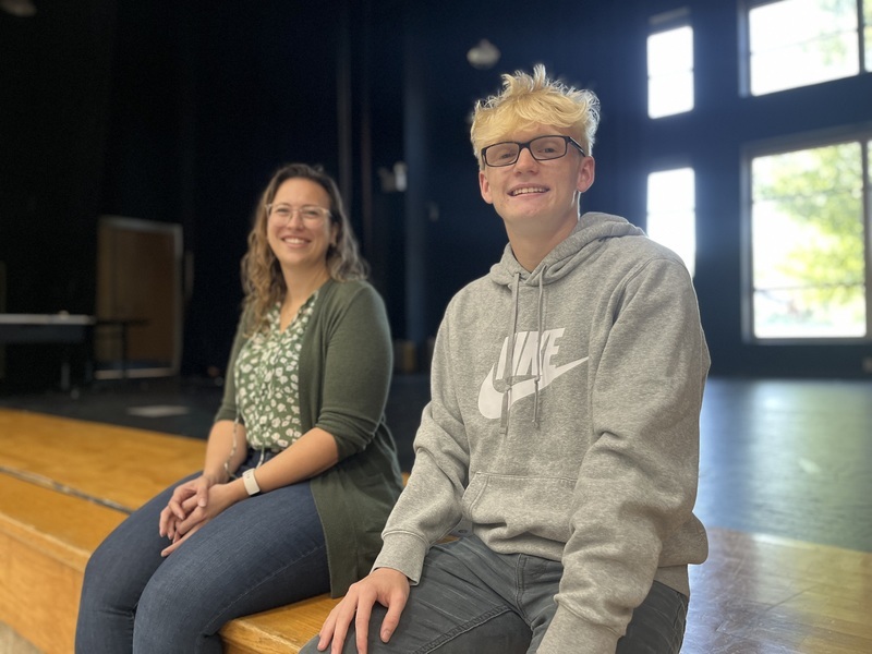 BTHS English teacher and Drama Club Advisor Courtney Woodard with BTHS senior and playwright Nicholas Burns.