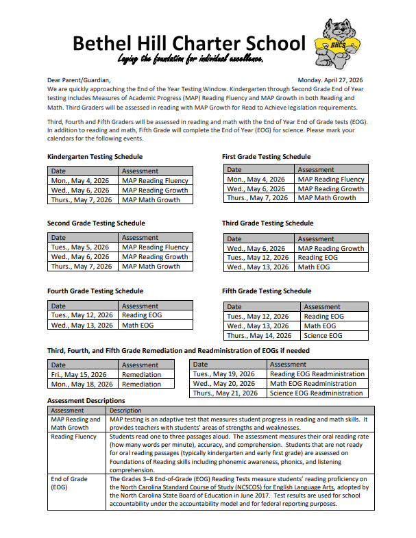 EOY.EOG Testing Letter
