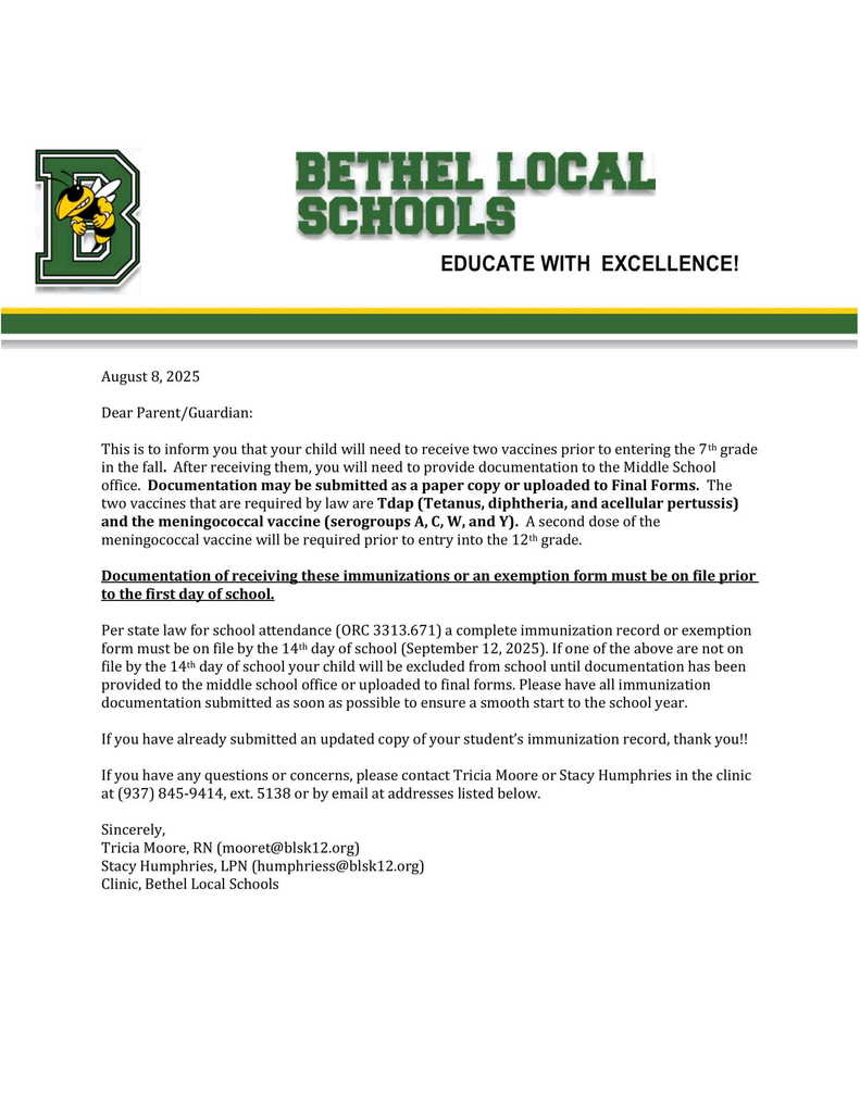 Immunization Letter