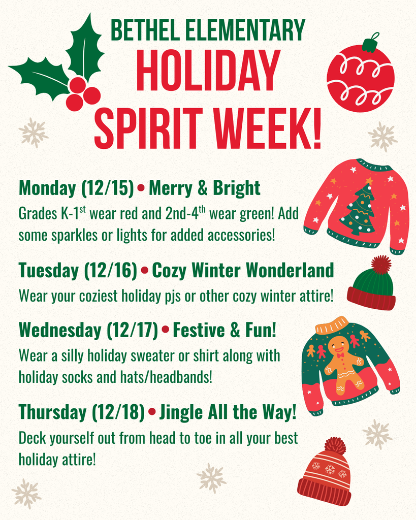 Bethel Elementary Holiday Spirit Week