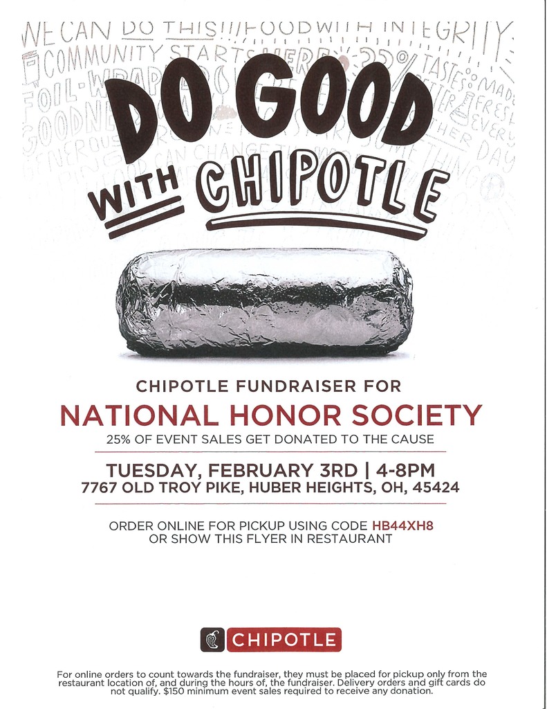 NHS Chipotle Fundraiser | Tuesday, February 3rd 4-8pm