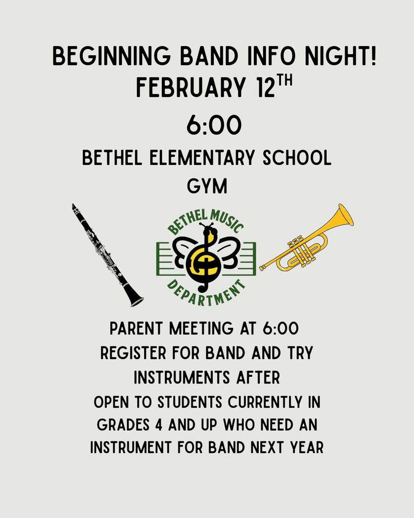 Beginner Band Info Night! - February 12th at 6pm in the Elementary Gym