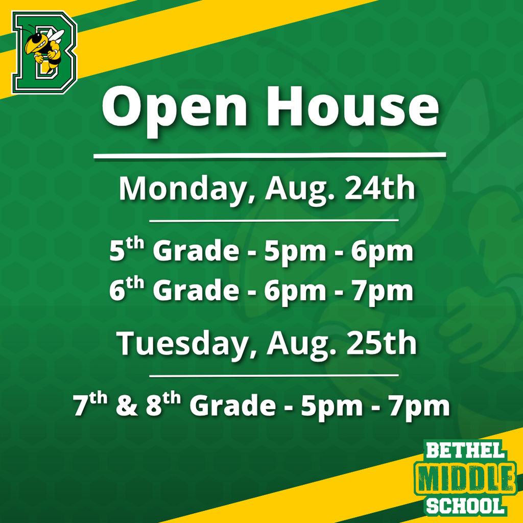 Middle School Open House August 24th & 25th
