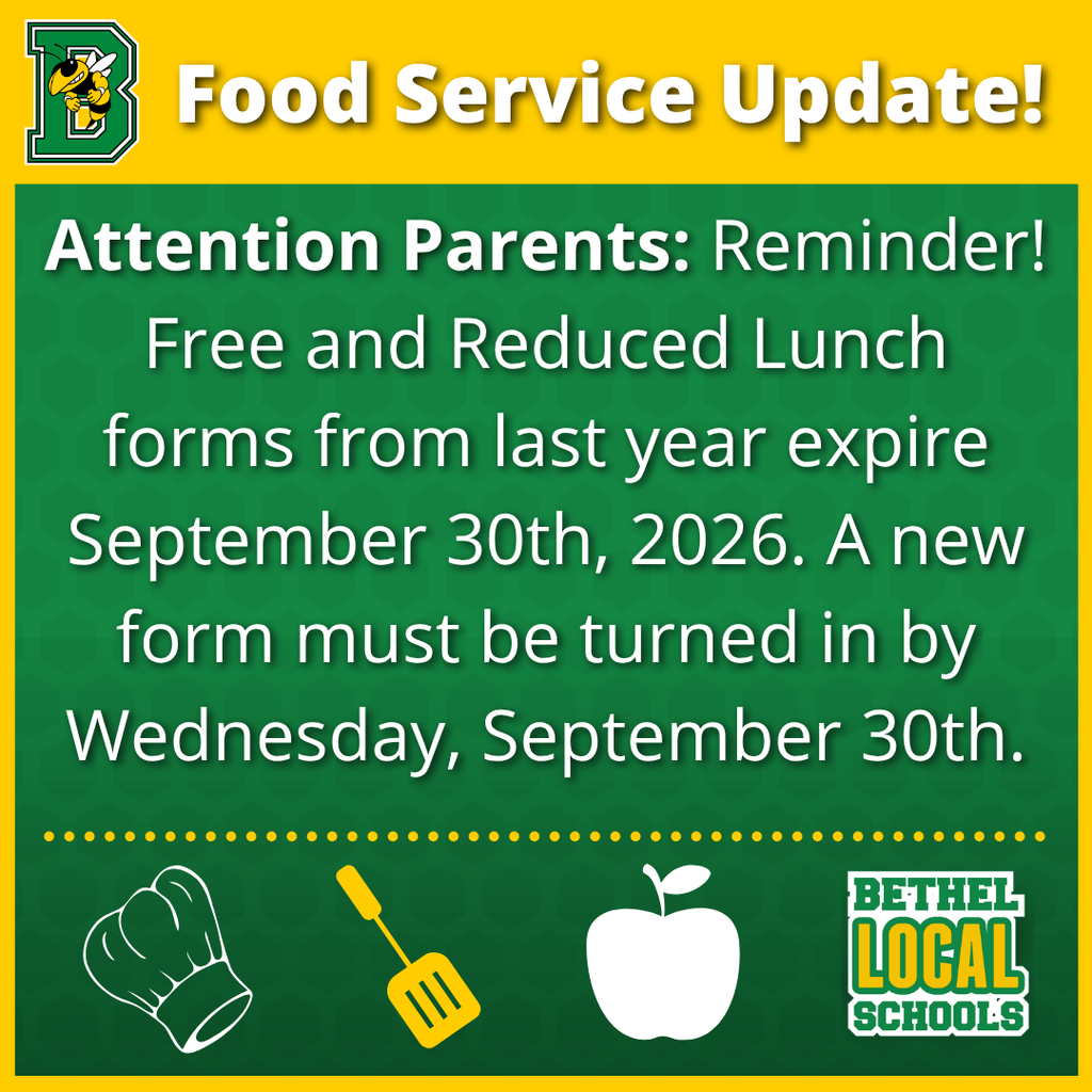 Free and Reduced Lunch Forms expire September 30th