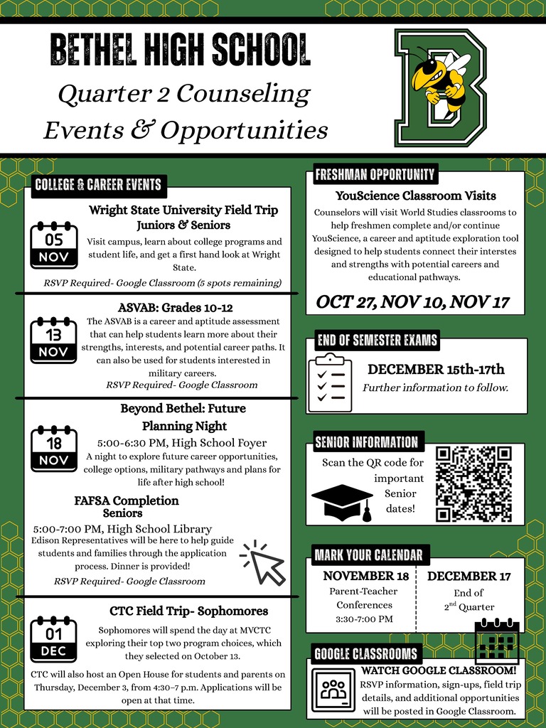 Bethel High School Quarter 2 Counseling Events & Opportunites