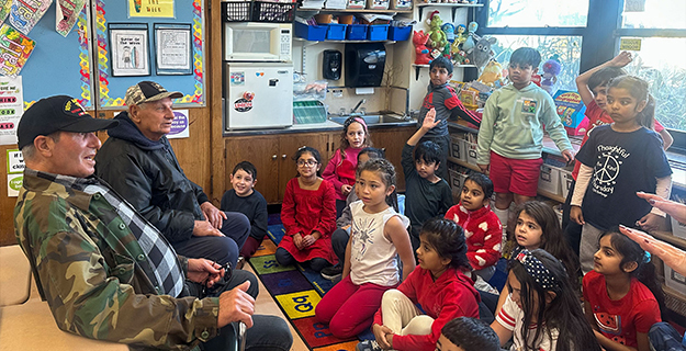 Veterans Visit CBS to Thank Students for Socks for Veterans Drive
