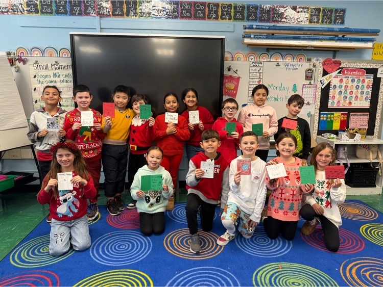 third graders with holiday cards