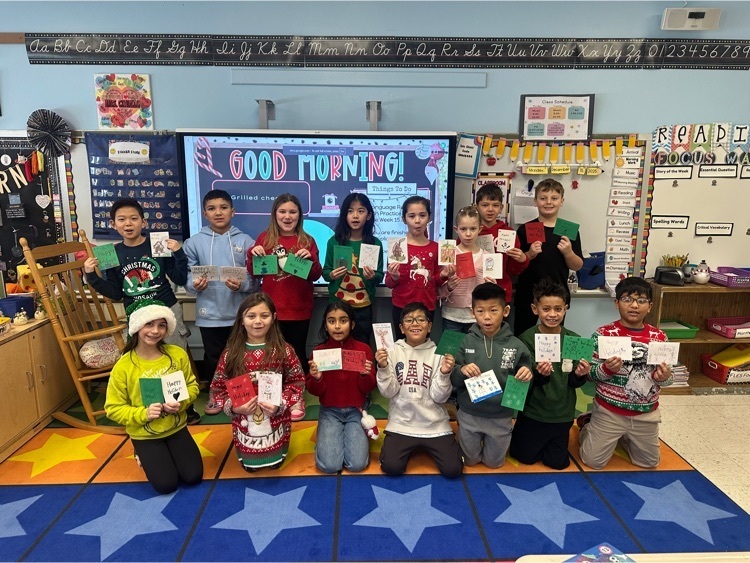 third graders with holiday cards