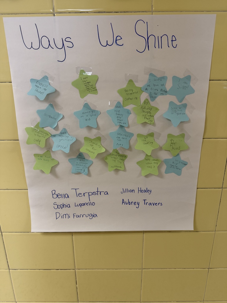 JFK National Junior Honor Society students visited Charles Campagne 3rd, 4th and 5th grade classes to deliver an important lesson bully prevention and helped CCS students create a list of ways that they shine for others