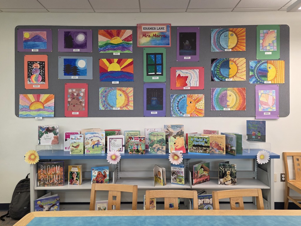 Student artwork from Kramer Lane Elementary School on display.