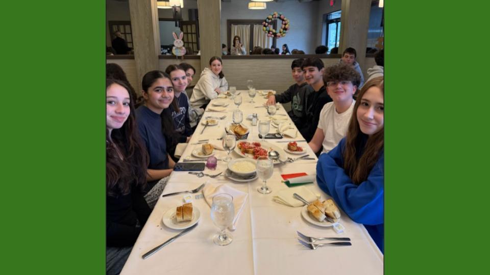 Mrs. Marinaccio's 8th Grade Italian students dining at La Famiglia in Plainview after viewing the Italian musical Pinocchio at the Bayway Arts Center
