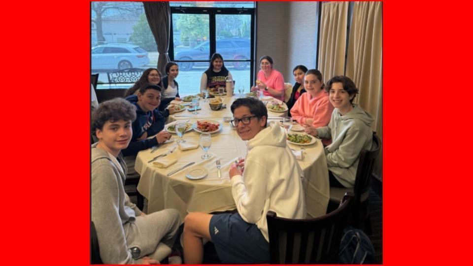 Mrs. Marinaccio's 8th Grade Italian students dining at La Famiglia in Plainview after viewing the Italian musical Pinocchio at the Bayway Arts Center