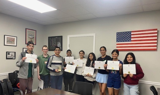 Aditi Sujin, Afraz Abyan,  Niyumi Wijesundara, Hamza  Shakeel, James Johnson, Rizwan Jamil, Minahil Nasar, Diyaa Shah, and  Ayana Garg.    These students represented JFK at the Annual Kellenberg Math Tournament on Tuesday.