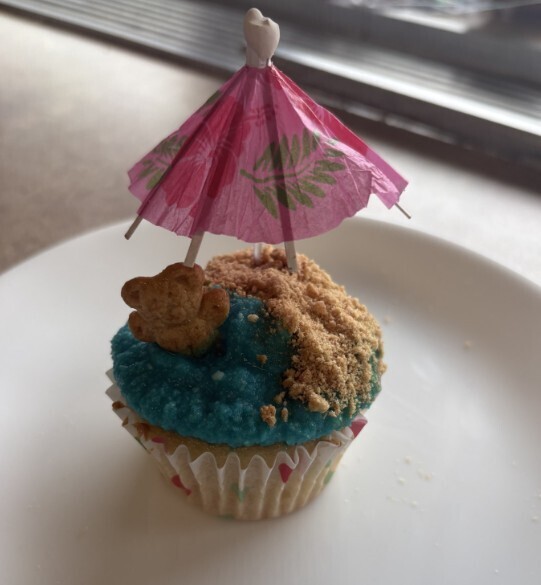 An awesome beach themed cupcake from Ms. Sciara's 8th grade students for the Cupcake Wars Challenge