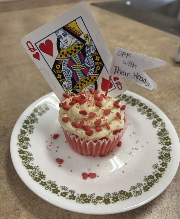 An awesome Alice in Wonderland themed cupcake from Ms. Sciara's 8th grade students for the Cupcake Wars Challenge