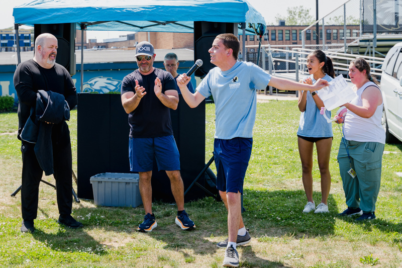outdoor speaking event with microphone