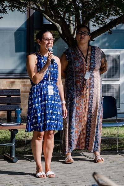 Teachers outside during event.