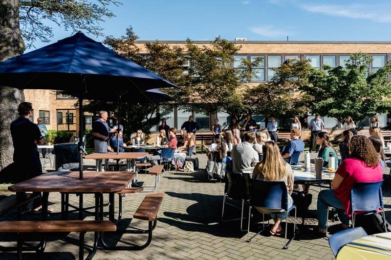 Teachers outside during event.