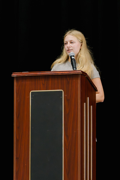 student at podium