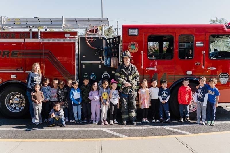 Students with firefighters