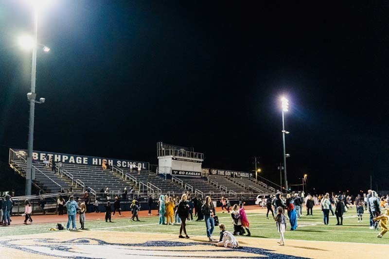 Students outside in Halloween costumes.Students outside in Halloween costumes.