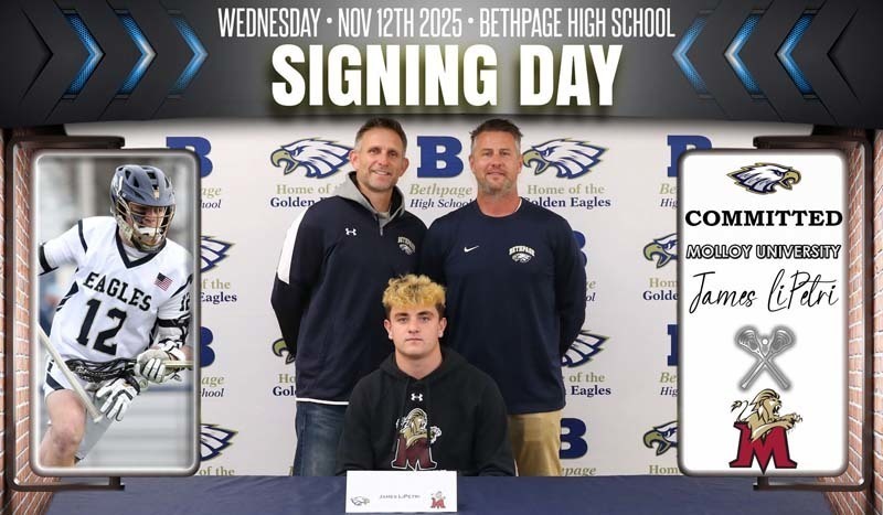 Seven Bethpage High School student-athletes from the Class of 2026 celebrated their college commitments during a signing ceremony on Nov.12