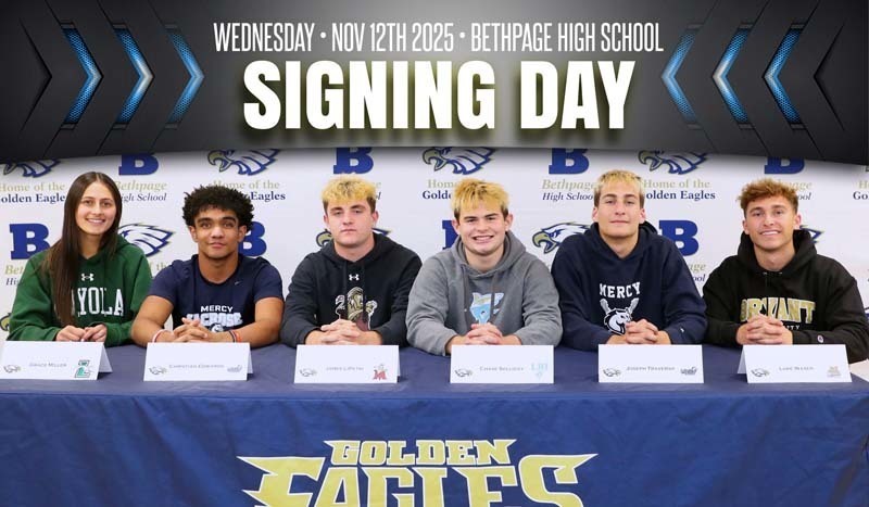 Seven Bethpage High School student-athletes from the Class of 2026 celebrated their college commitments during a signing ceremony on Nov.12