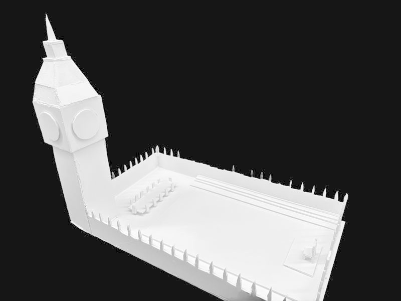 A white foam core scale model from a high school architecture class