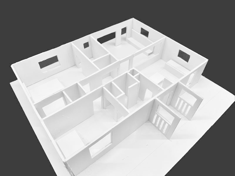 A white foam core scale model from a high school architecture class