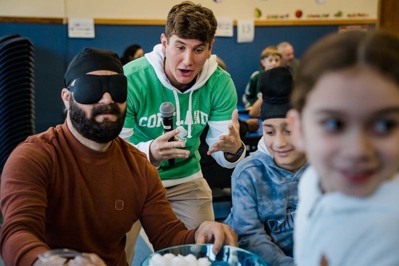 Student and parent working on project.