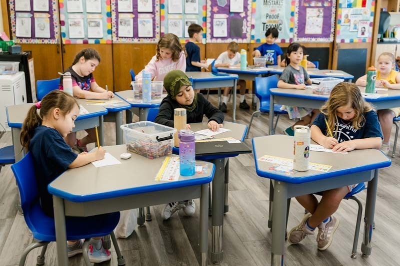Students working at their desks.