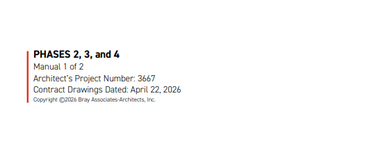 Bettendorf Middle School - Phase 2, 3 and 4 - Manual 1 of 2. Archetect's roject # 3667. Contract Drawing Dated April 22, 2026