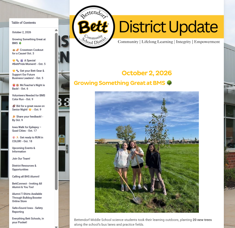 Image of the top of the Oct. 2 Bett District Update