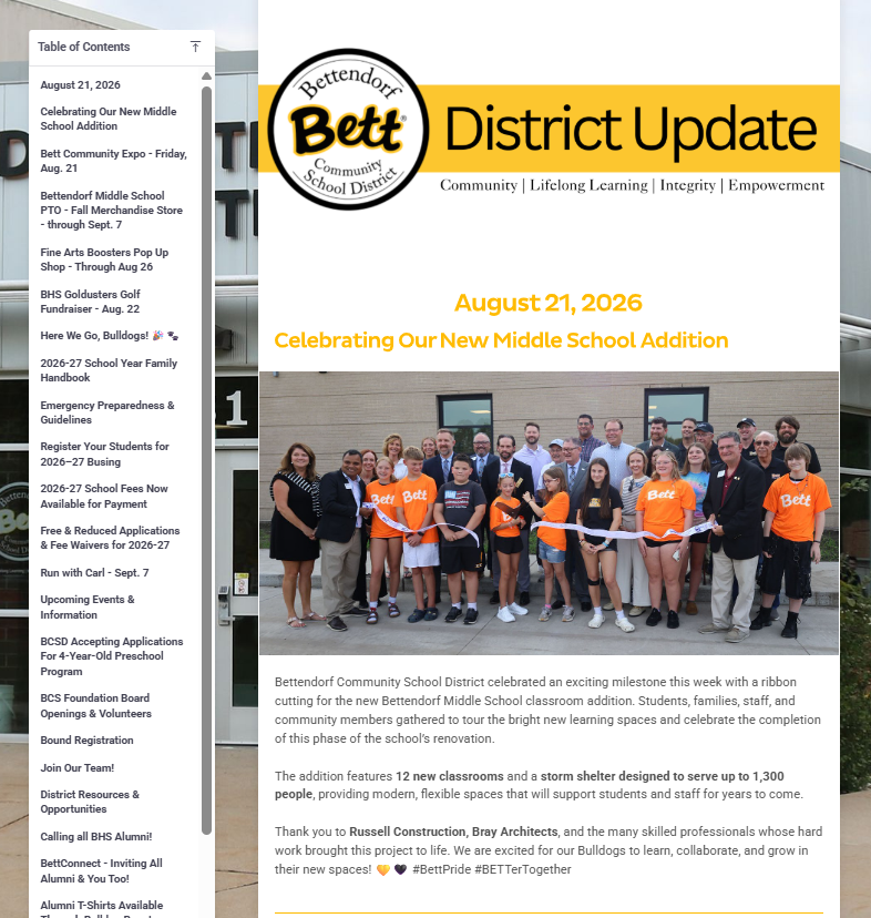 pic of the top of the Bett District Update