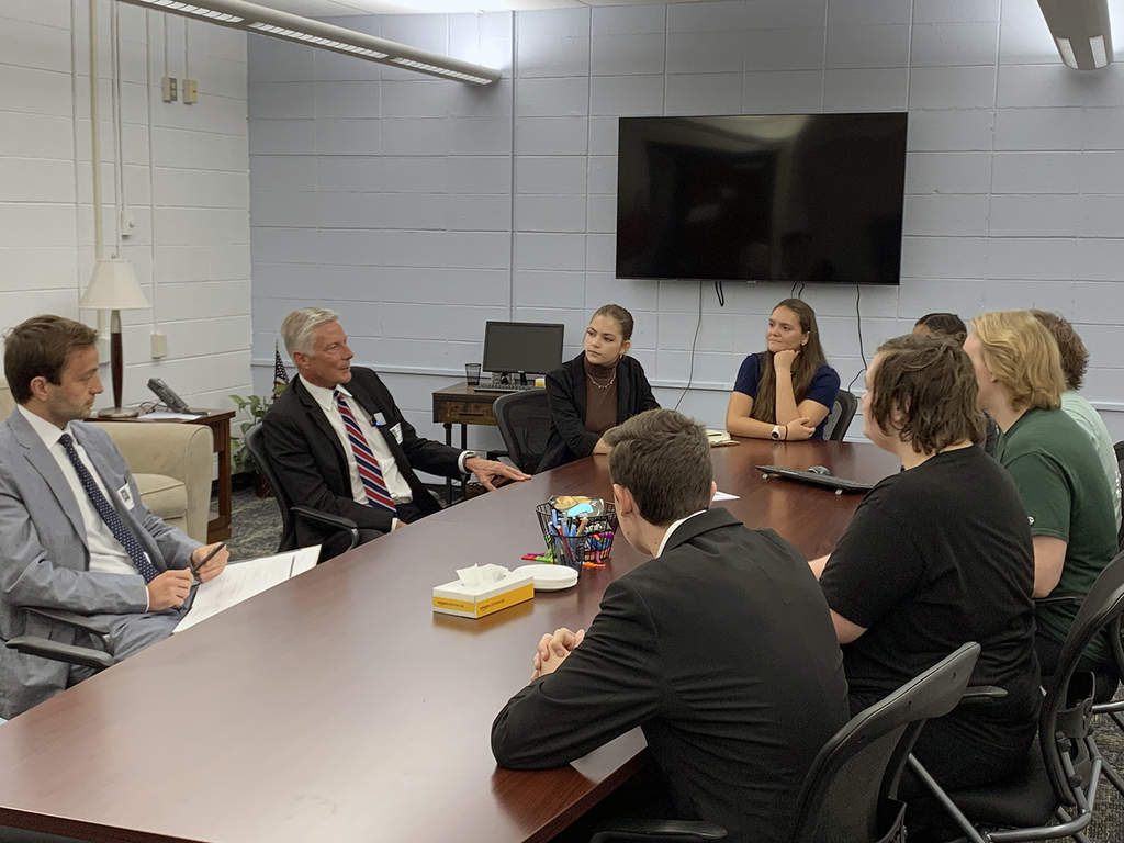 Iowa Supreme Court Justice Thomas Waterman visits with BHS Politics Today Club